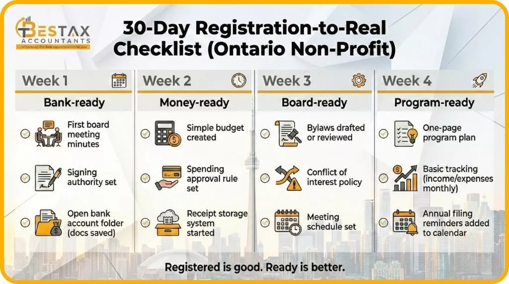 How to Register a Non-Profit Organization in Ontario, Canada 2 30-day checklist for registering the non-profit organization