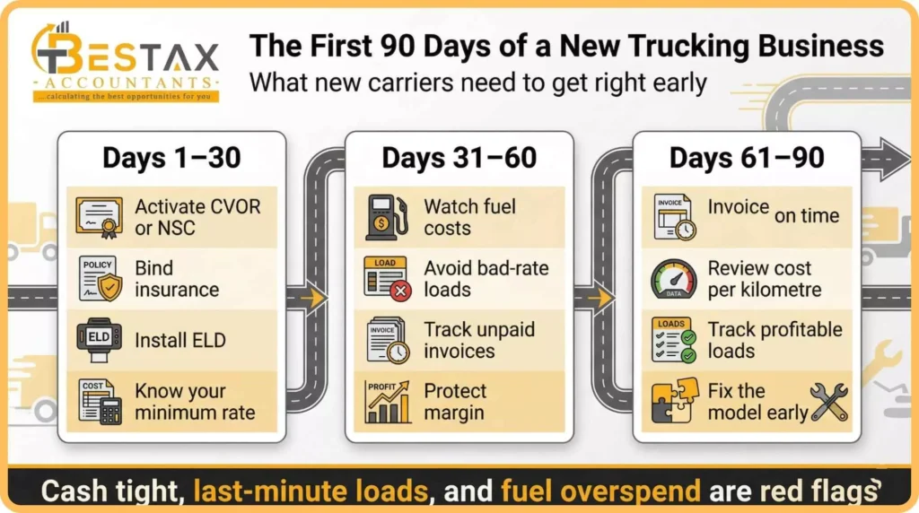 How to Start a Trucking Business in Canada 2026: Full Cost Breakdown & Requirements 3 The First 90 Days of a trucking business
